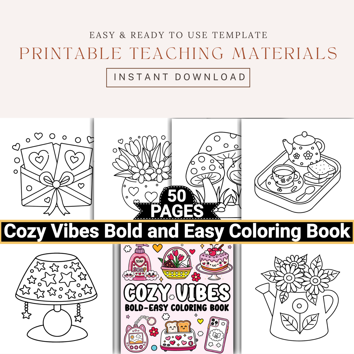 Cozy Vibes Bold and Easy Coloring Book