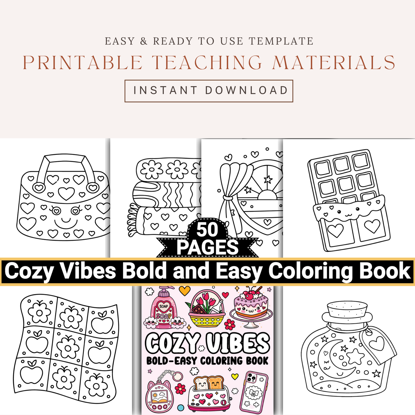 Cozy Vibes Bold and Easy Coloring Book