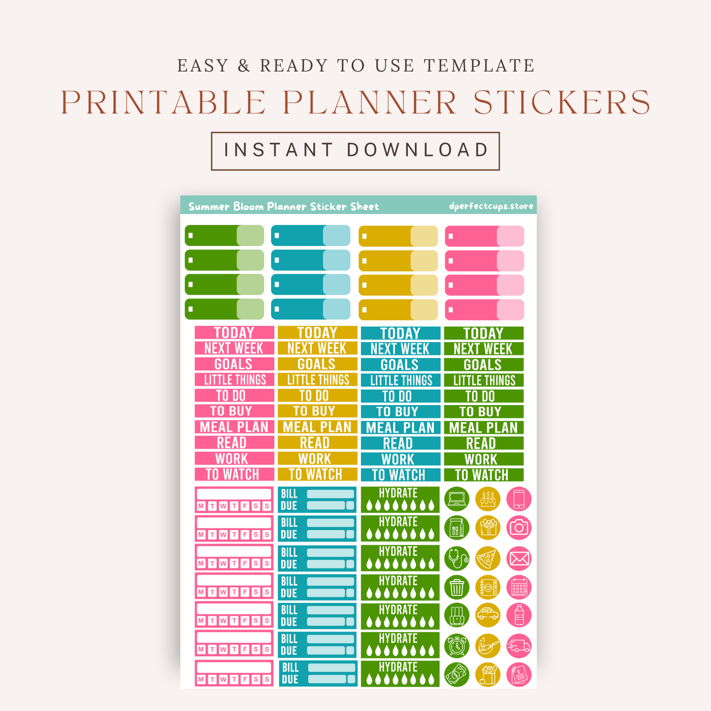 Summer Bloom Planner Sticker Sheet