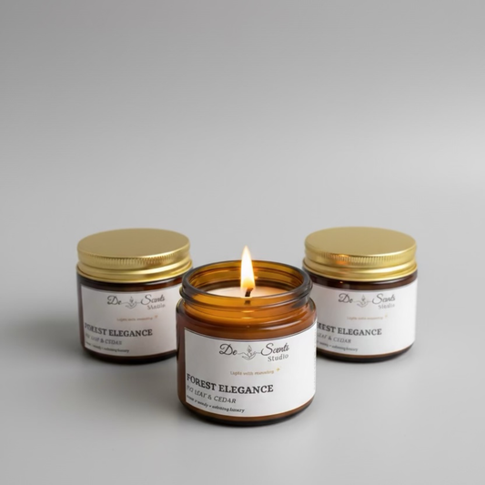 Fig Leaf & Cedar Scented Candle 50g Amber Jar